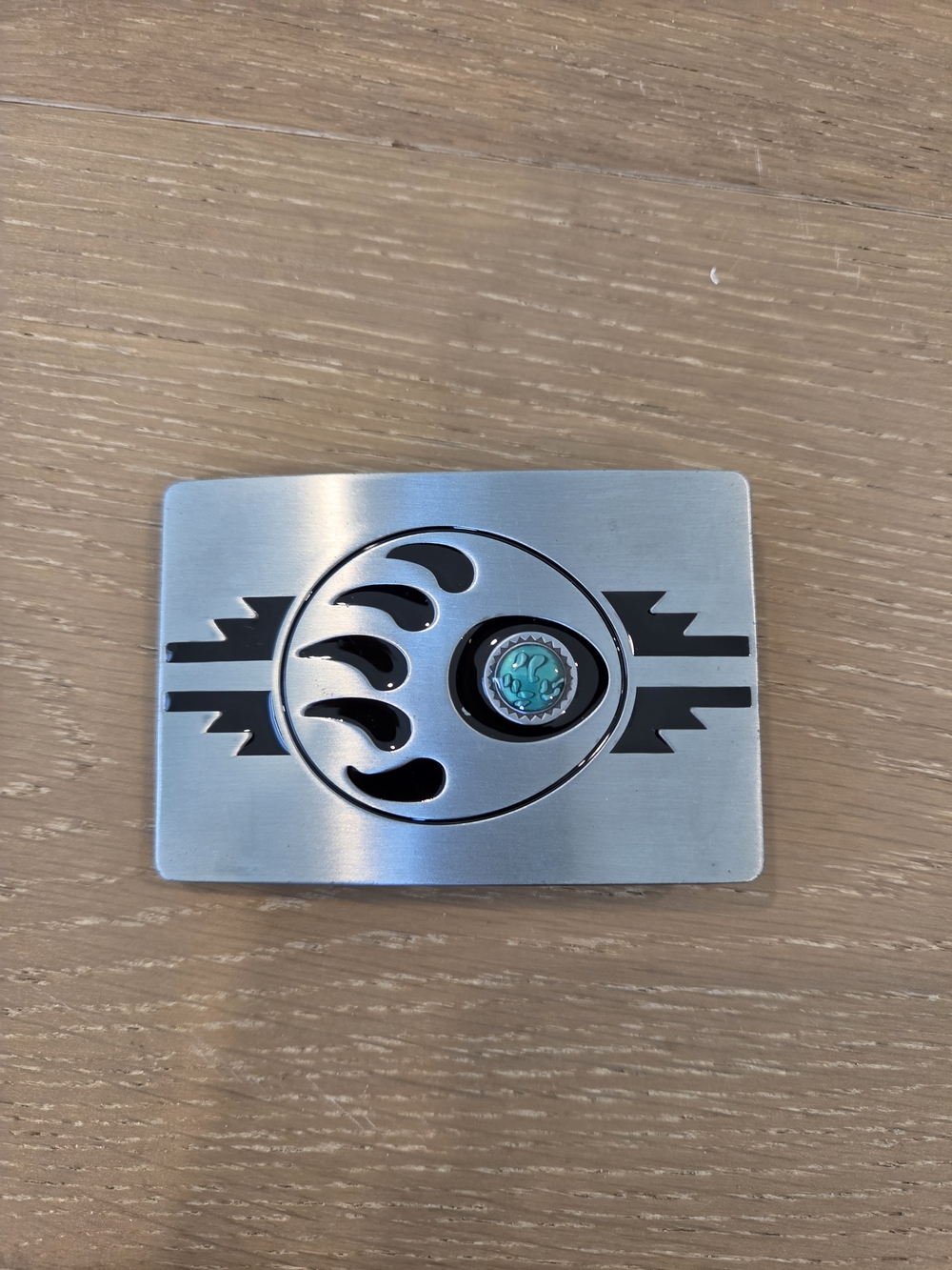 Western Bear Paw Turquoise Color Inlay Silver Tone Belt Buckle